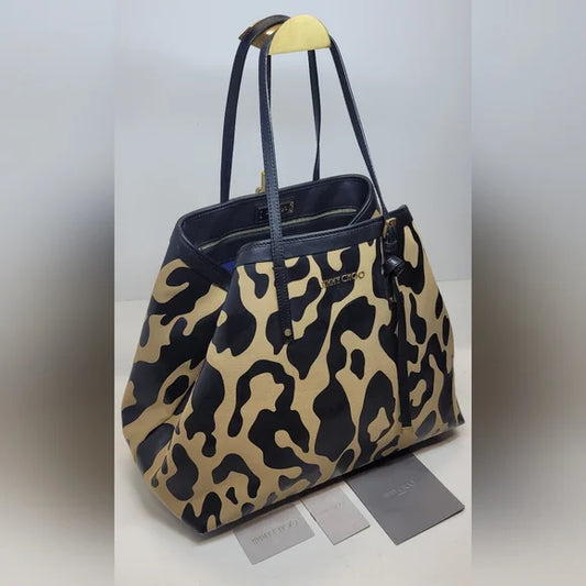 Jimmy Choo Leopard Print Large Coated Canvas Tote Bag