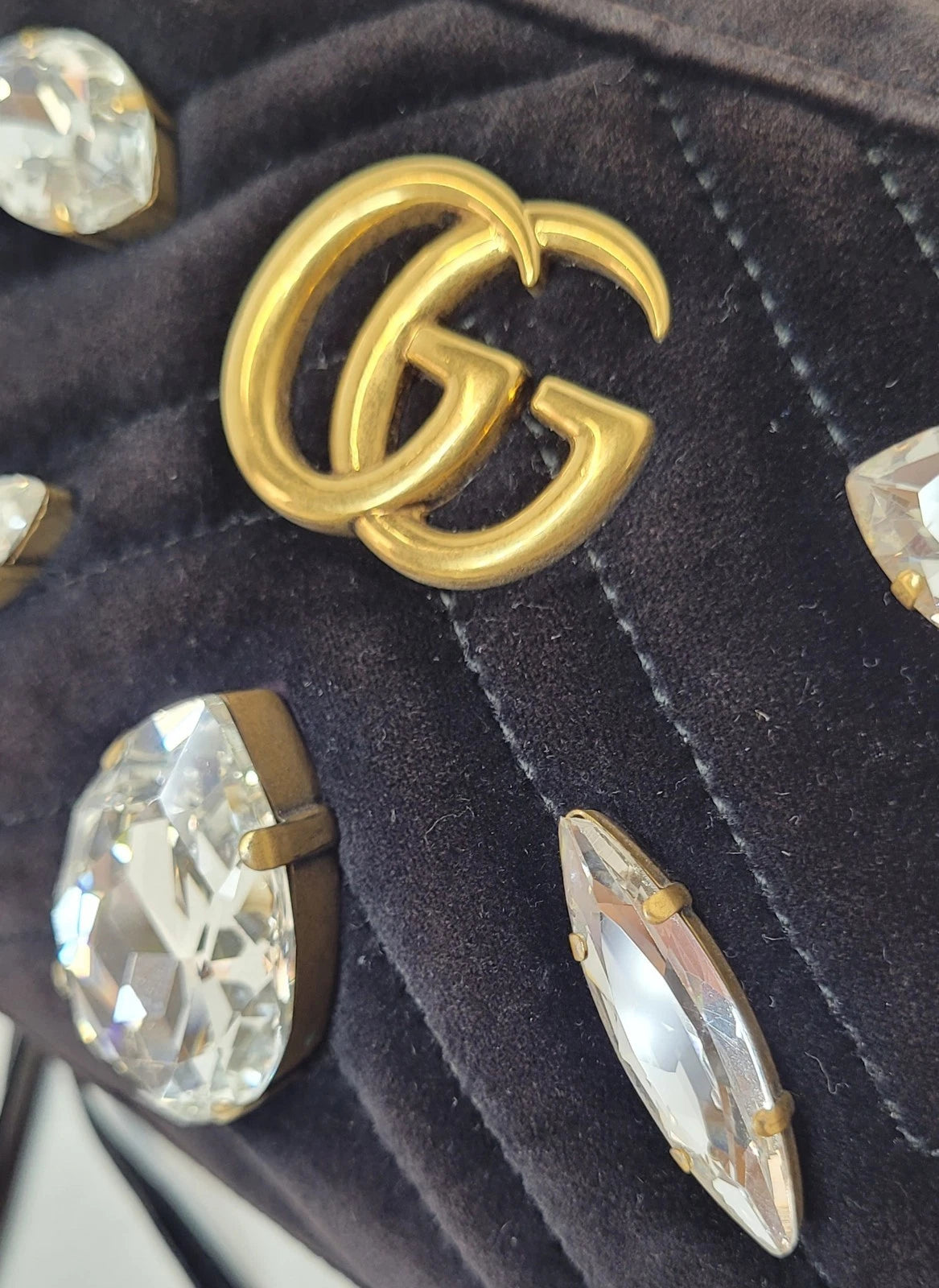 Gucci GG Marmont Black Velvet Crystal Embellished Crossbody Bag