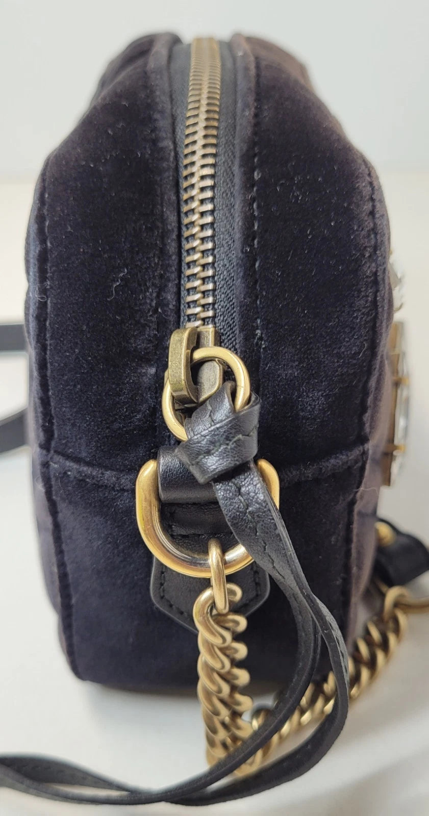 Gucci GG Marmont Black Velvet Crystal Embellished Crossbody Bag