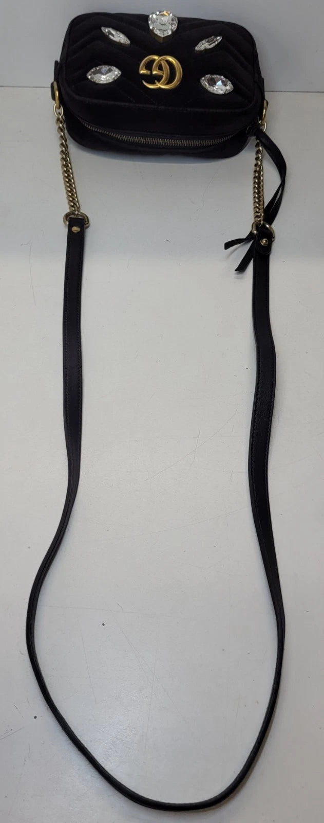 Gucci GG Marmont Black Velvet Crystal Embellished Crossbody Bag