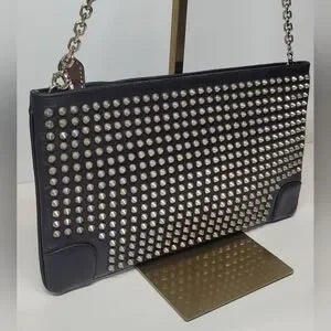 Christian Louboutin Black Leather Loubiposh spiked clutch