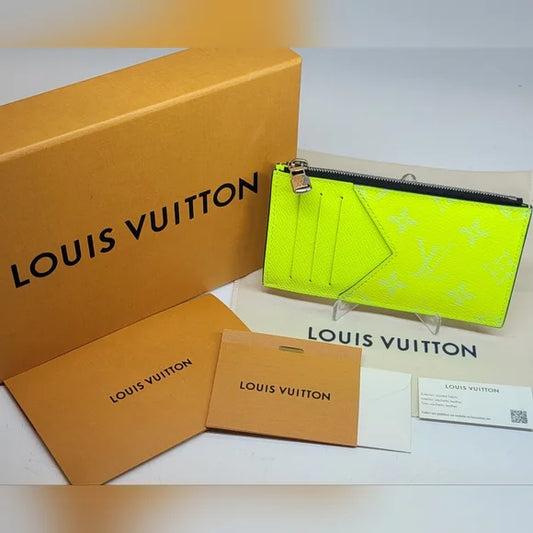 Louis Vuitton Taiga Monogram Neon Yellow Zippy Card Holder with RFID