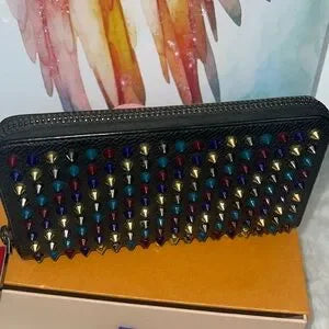CHRISTIAN LOUBOUTIN spiked multi colored long zippy wallet