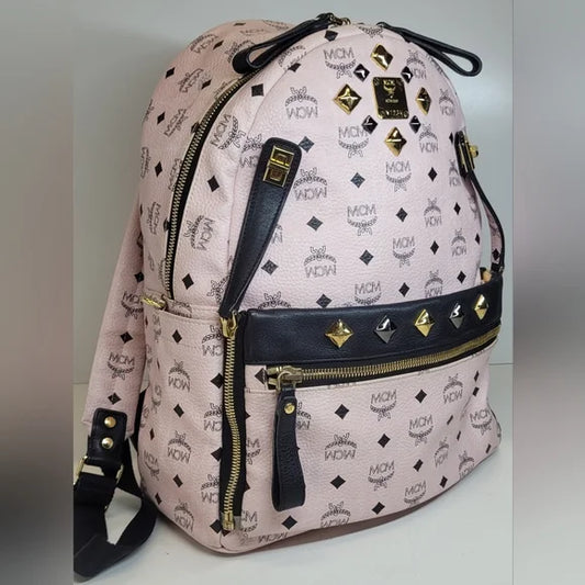 MCM Large Studded Dual Stark Pink Leather Backpack