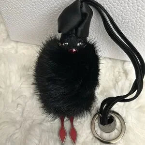 RARE Christian Louboutin foxfur & leather bag charm/key ring