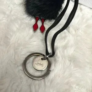 RARE Christian Louboutin foxfur & leather bag charm/key ring