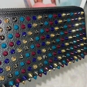 CHRISTIAN LOUBOUTIN spiked multi colored long zippy wallet
