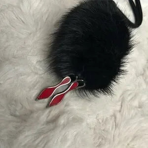 RARE Christian Louboutin foxfur & leather bag charm/key ring