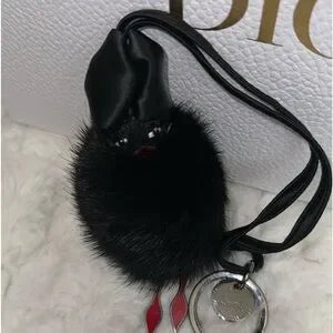 RARE Christian Louboutin foxfur & leather bag charm/key ring
