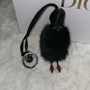 RARE Christian Louboutin foxfur & leather bag charm/key ring