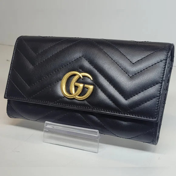 Gucci GG Marmont Matelasse Continental Black Leather Wallet