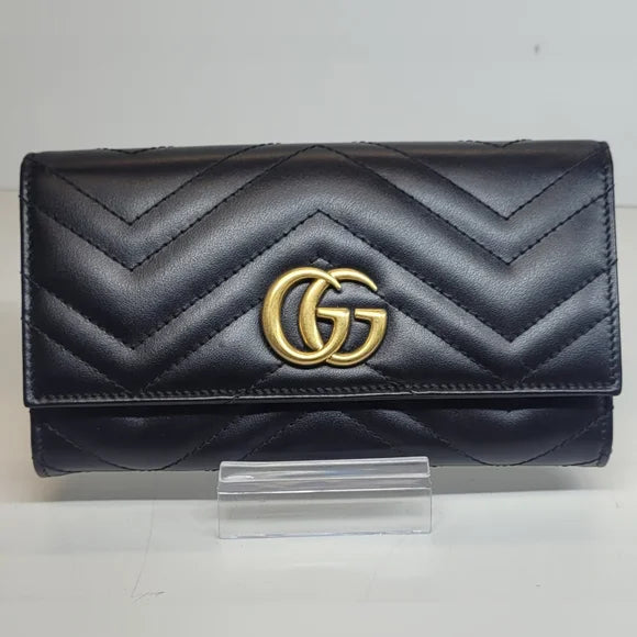 Gucci GG Marmont Matelasse Continental Black Leather Wallet