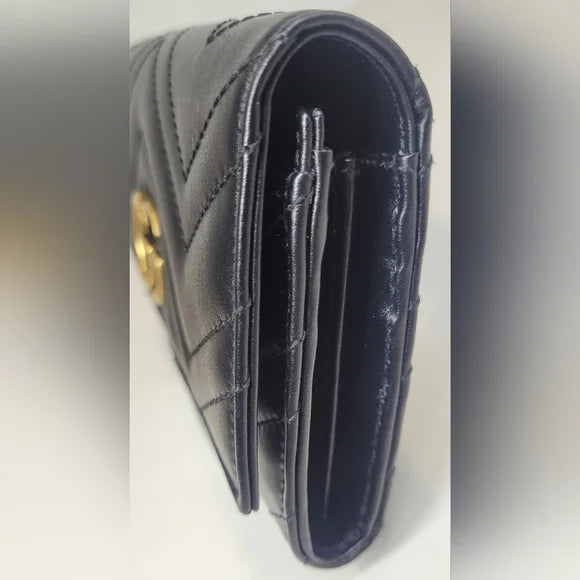 Gucci GG Marmont Matelasse Continental Black Leather Wallet