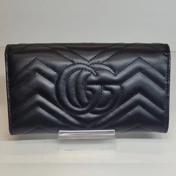 Gucci GG Marmont Matelasse Continental Black Leather Wallet