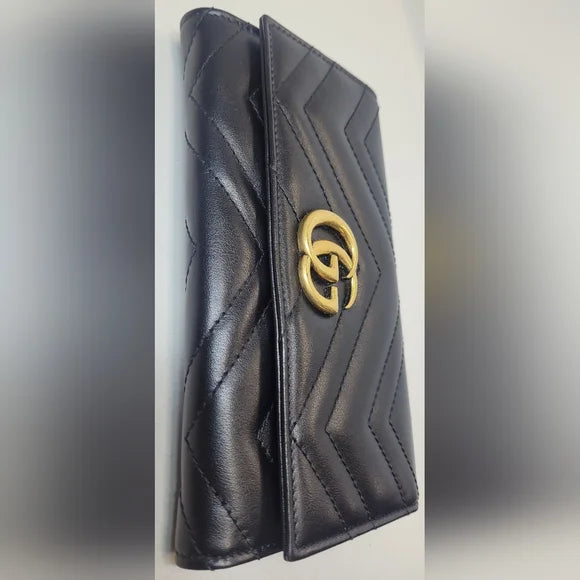 Gucci GG Marmont Matelasse Continental Black Leather Wallet