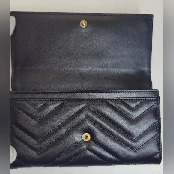 Gucci GG Marmont Matelasse Continental Black Leather Wallet