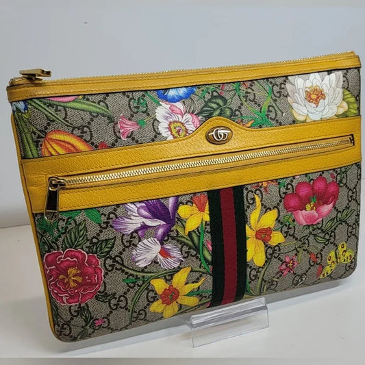 Gucci GG Supreme Ophidia Coated Canvas Flora Clutch