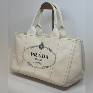 Prada Large Canapa White Canvas Tote Bag