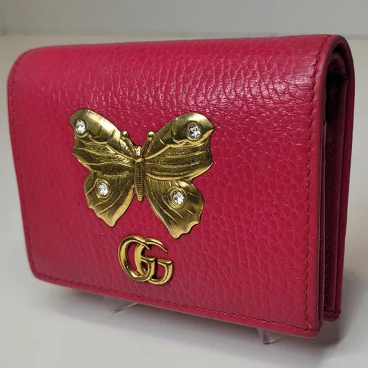 Gucci GG Marmont Hot Pink Butterfly Leather Bi-Fold Wallet