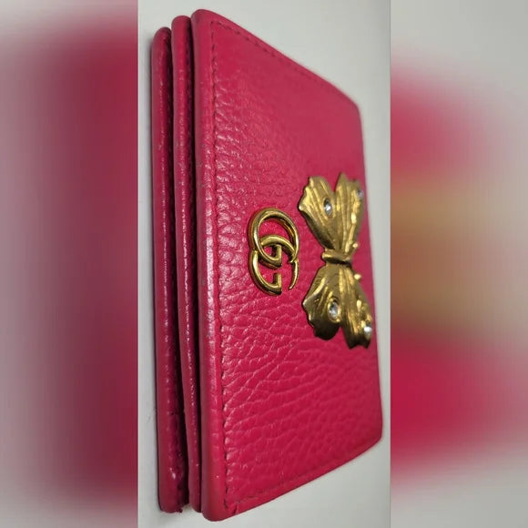 Gucci GG Marmont Hot Pink Butterfly Leather Bi-Fold Wallet