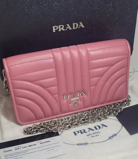 Prada Pink Quilted Leather Diagramme Handbag With Box