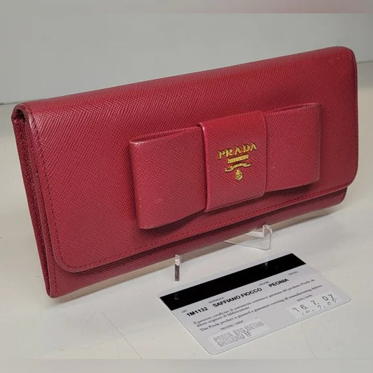 Prada Pink Saffiano Bow Continental Long Wallet