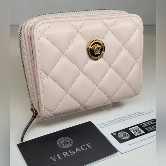 Versace Medusa Pink Nappa Quilted Leather Compact Wallet
