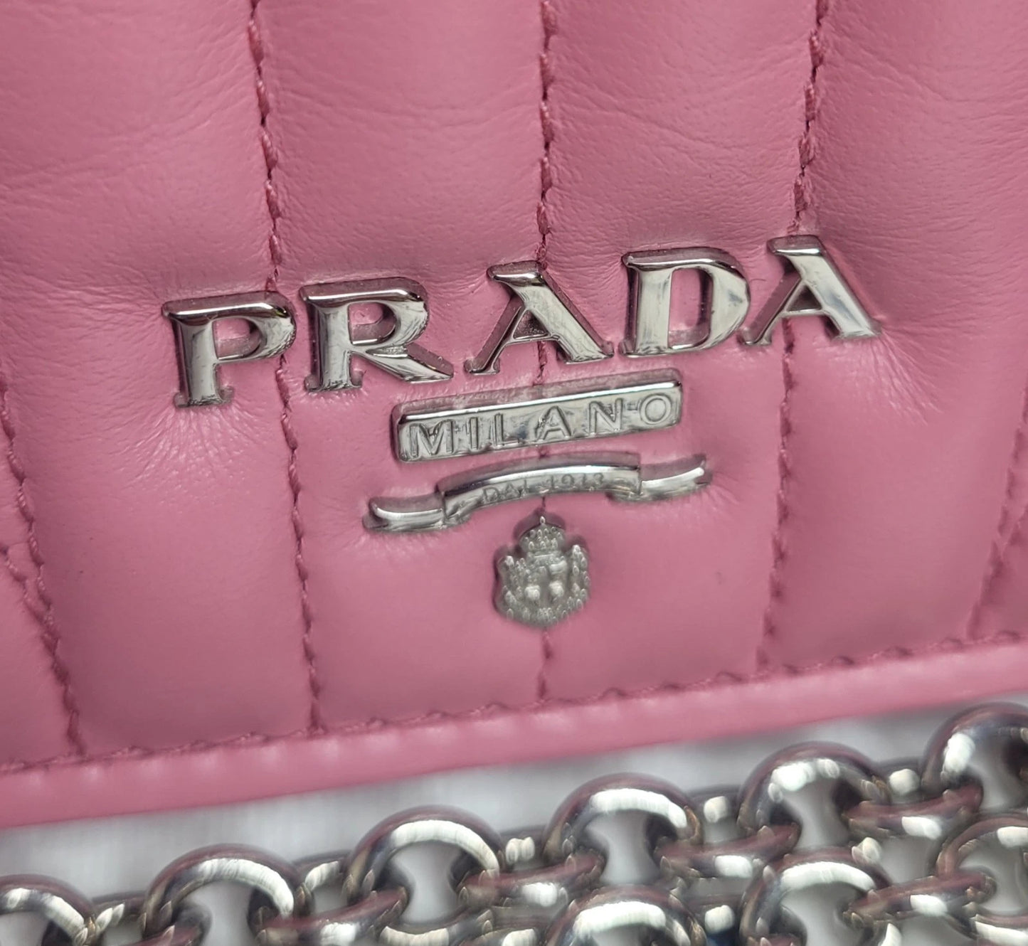 Prada Pink Quilted Leather Diagramme Handbag With Box