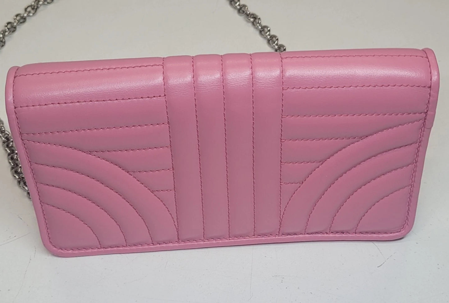 Prada Pink Quilted Leather Diagramme Handbag With Box
