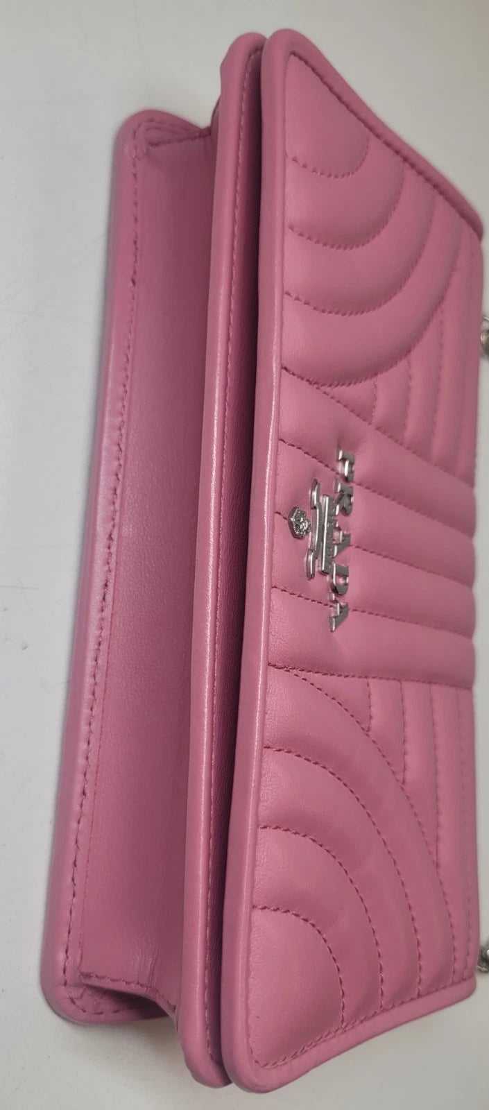 Prada Pink Quilted Leather Diagramme Handbag With Box