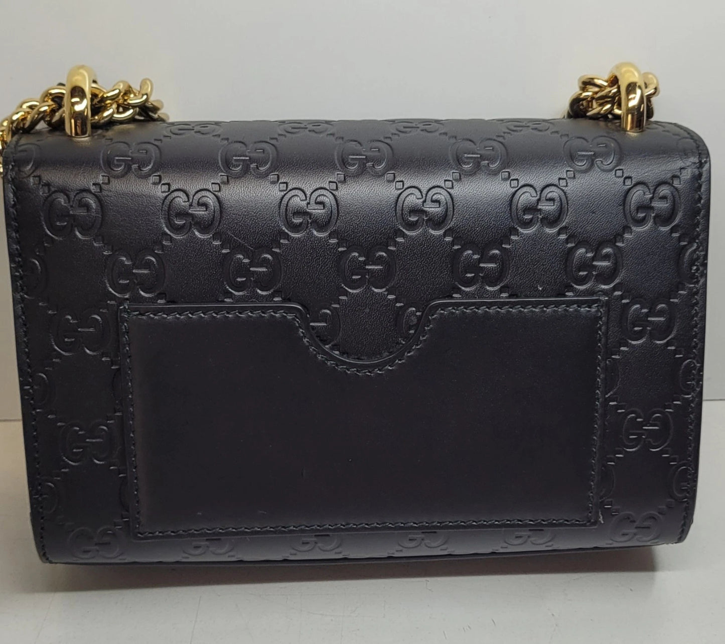 Gucci Guccissima Black Leather Padlock Shoulder Bag w/Box