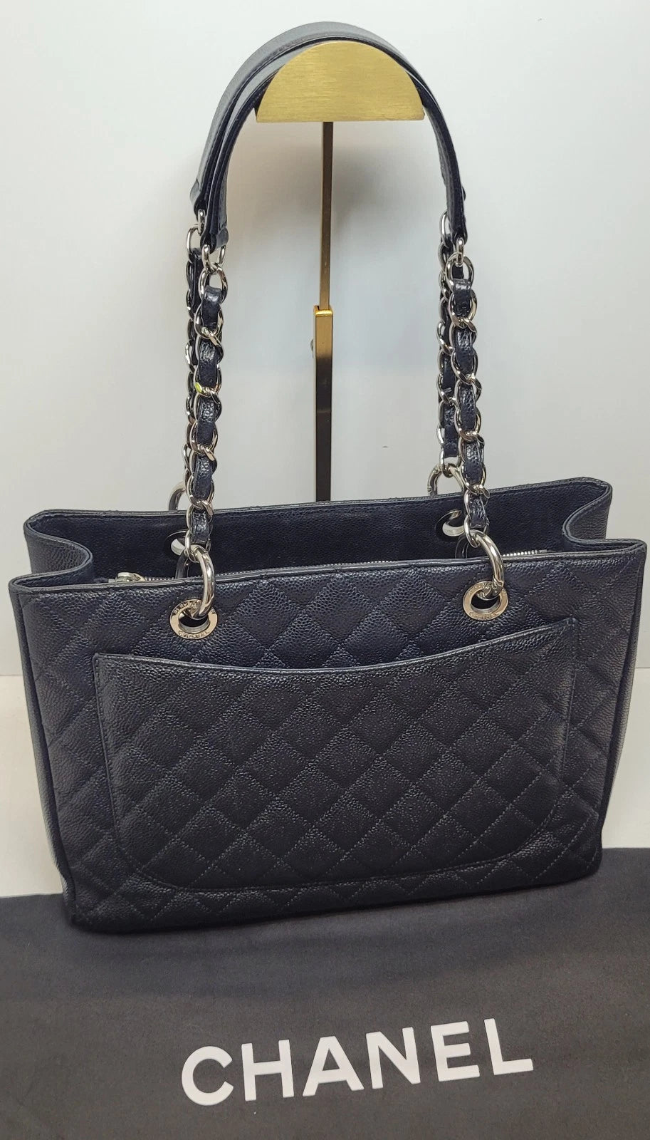 Chanel Black Caviar Leather Grand Shopping Tote Bag with dust bag