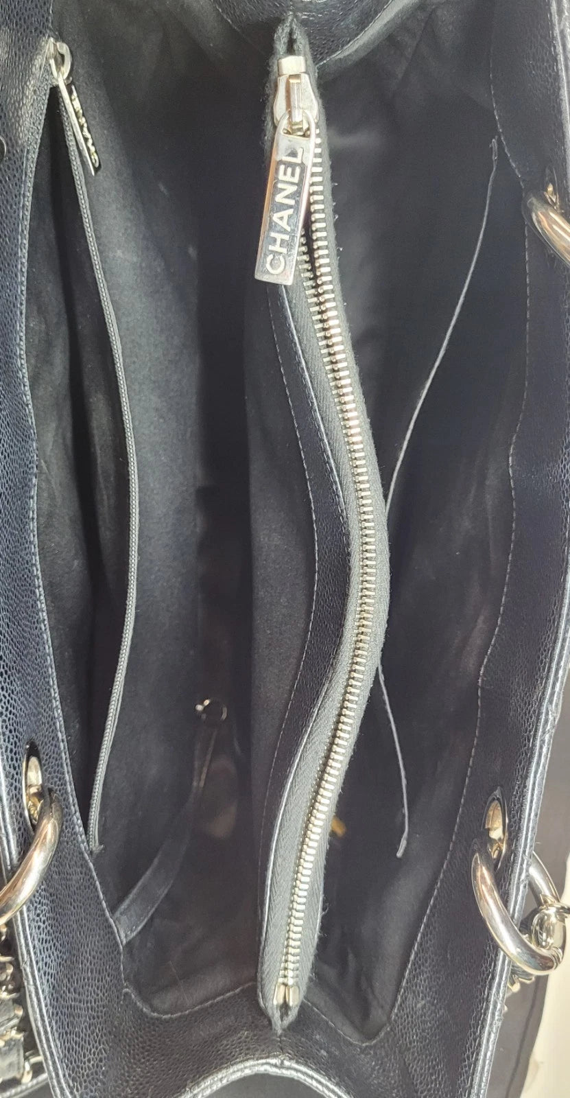 Chanel Black Caviar Leather Grand Shopping Tote Bag with dust bag
