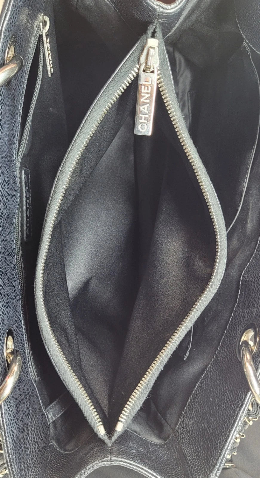 Chanel Black Caviar Leather Grand Shopping Tote Bag with dust bag