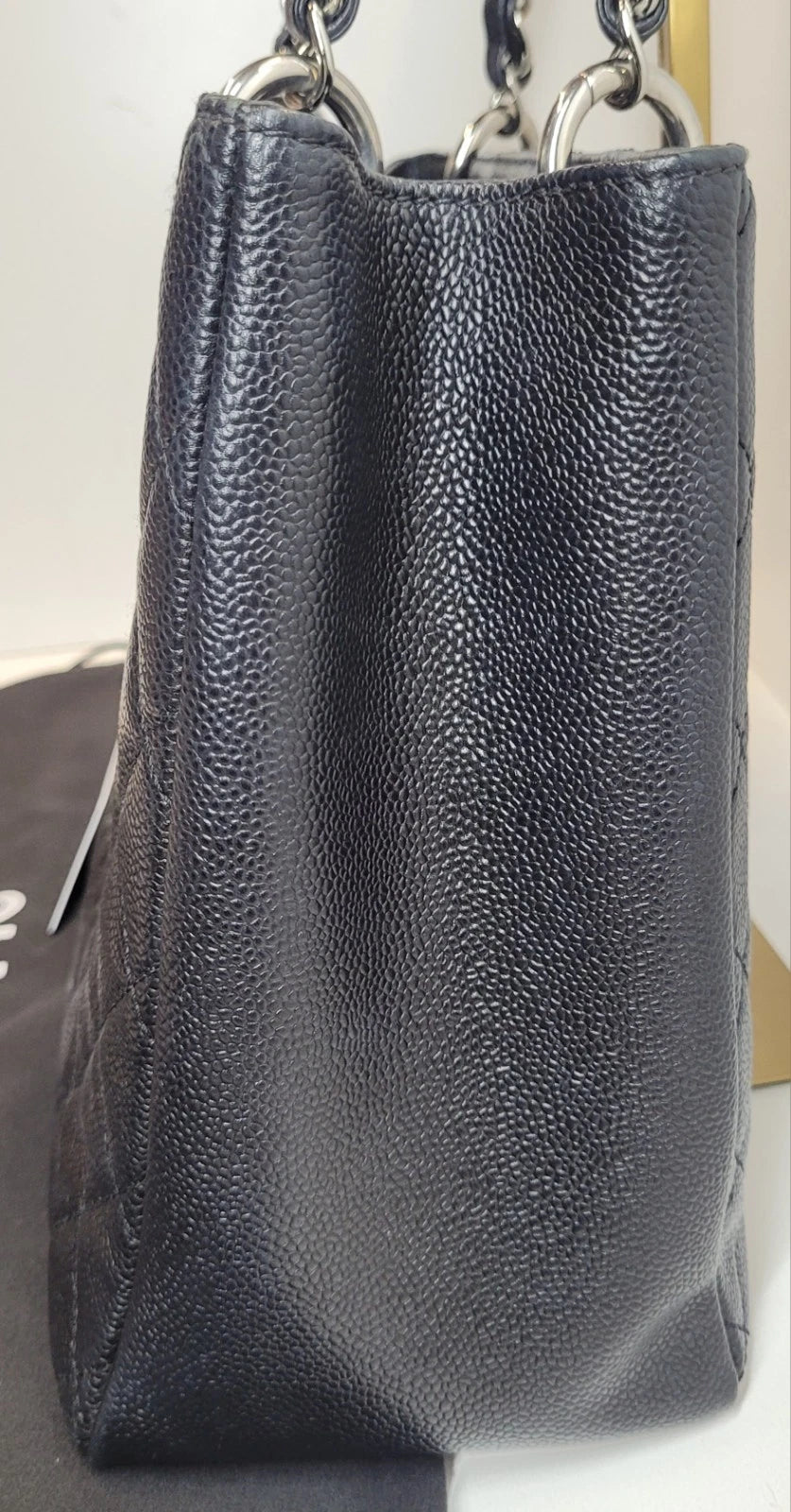 Chanel Black Caviar Leather Grand Shopping Tote Bag with dust bag