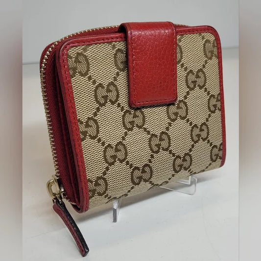 Gucci GG Canvas Compact Wallet Red Trim