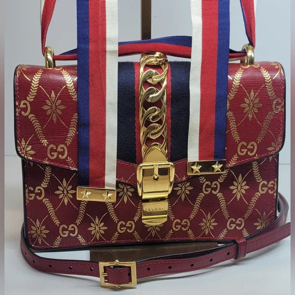🔥Gucci Large Red Calfskin Sylvie Crossbody Bag/shoulder bag