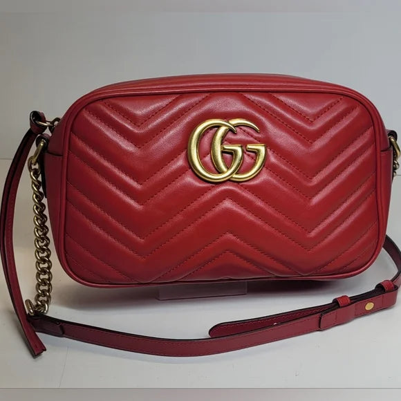 Gucci Marmont Matelasse Lg Red Leather Crossbody