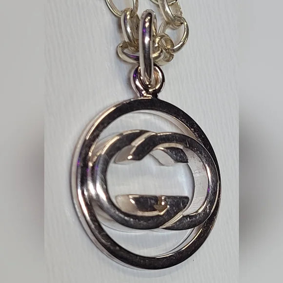 Gucci Interlocking G Silver Necklace With Box & Dustbag
