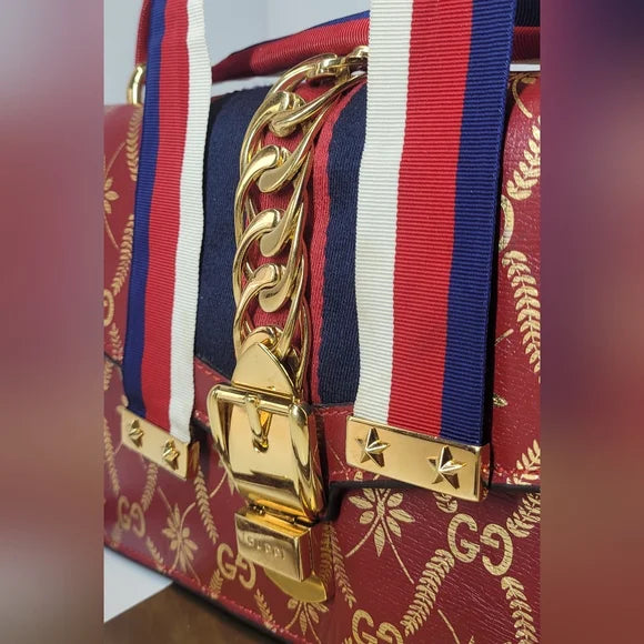 🔥Gucci Large Red Calfskin Sylvie Crossbody Bag/shoulder bag