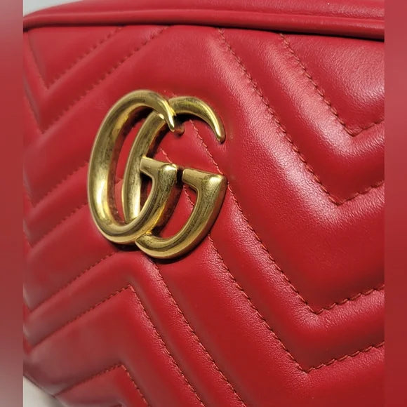 Gucci Marmont Matelasse Lg Red Leather Crossbody