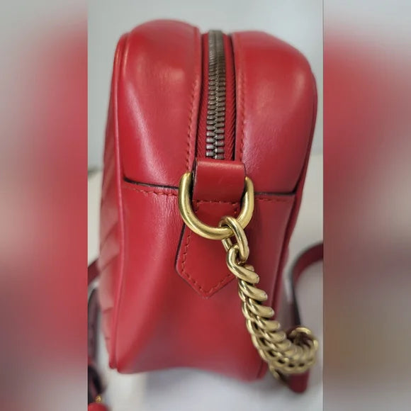 Gucci Marmont Matelasse Lg Red Leather Crossbody