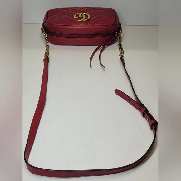 Gucci Marmont Matelasse Lg Red Leather Crossbody