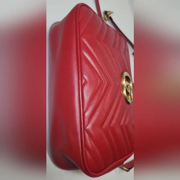 Gucci Marmont Matelasse Lg Red Leather Crossbody
