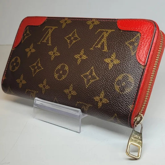 Louis Vuitton Brown Monogram Red Retiro Long Zippy Wallet