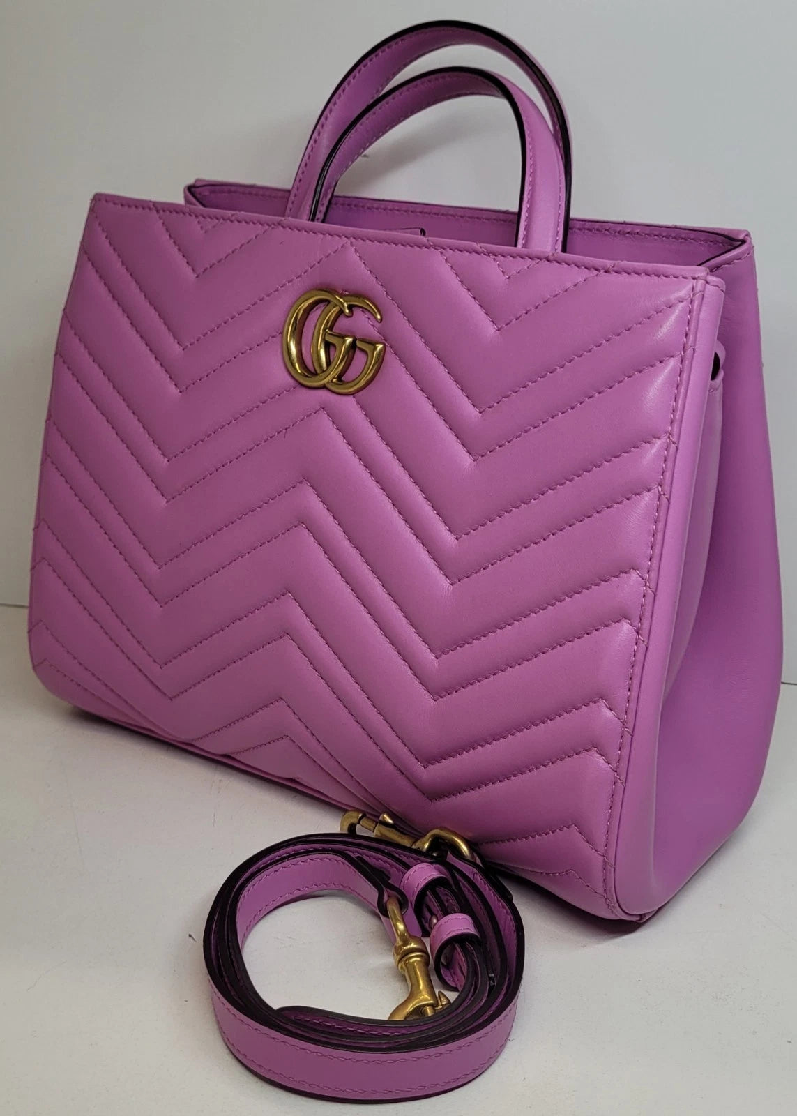Gucci GG Marmont Matelasse Pink Chevron Leather 2 Way Bag