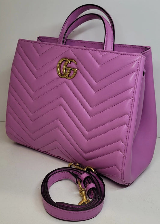 Gucci GG Marmont Matelasse Pink Chevron Leather 2 Way Bag