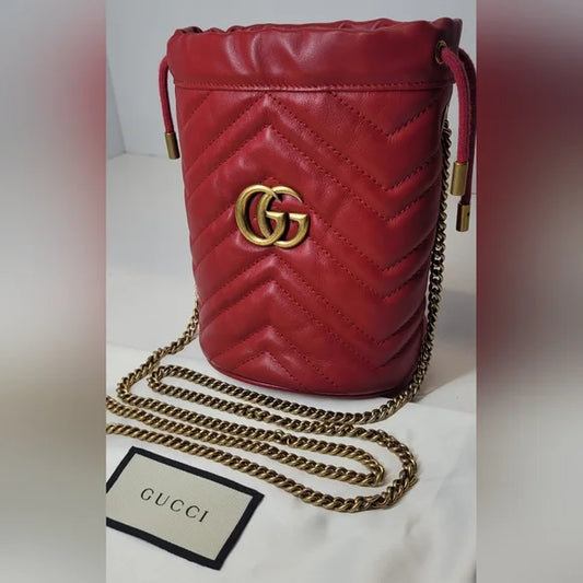 Gucci GG Marmont Red Leather Bucket Bag