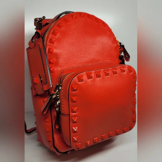 Valentino Garvavani Red Studded Leather Backpack