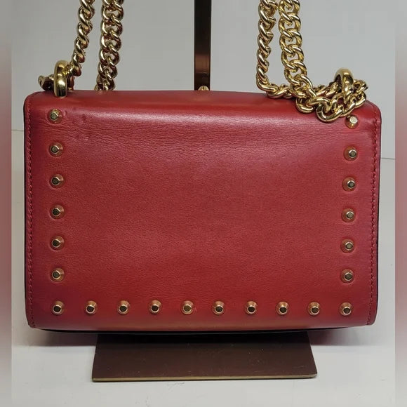 Gucci GG Pearly Padlock Studded Red Leather Shoulder Bag